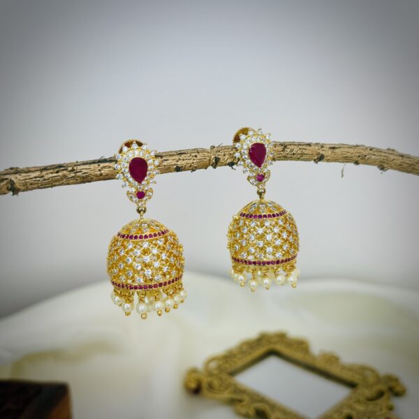 Ruby Radiance CZ Jhumkas - Image 3