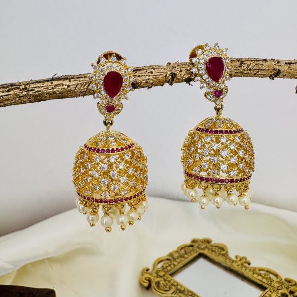 Ruby Radiance CZ Jhumkas - Image 2