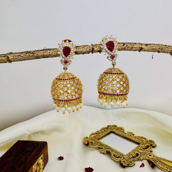 Ruby Radiance CZ Jhumkas - Image 5