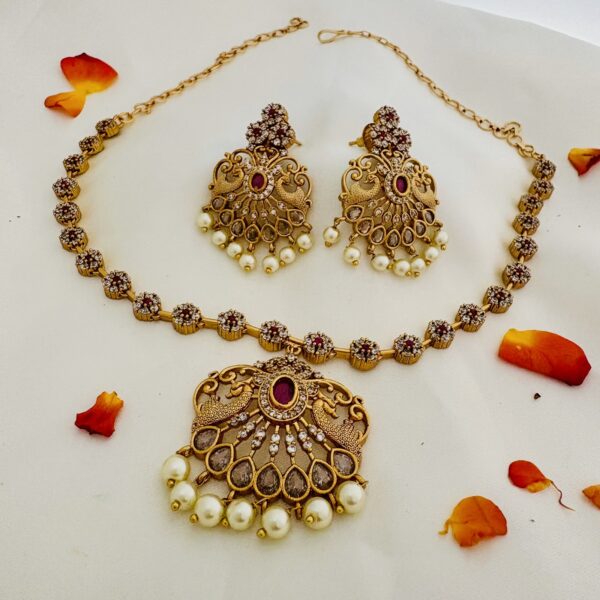 AD Antique Peacock Pendant Necklace Set - Image 3