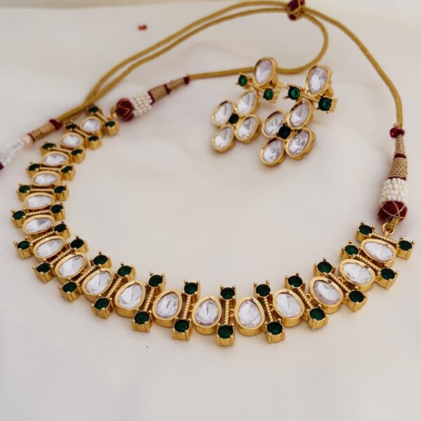 Regal Polki emerald /white Necklace Set - Image 5