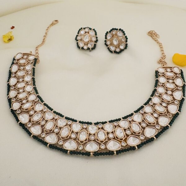 Radiant Polki Diamond-Look Choker Set green/White - Image 6