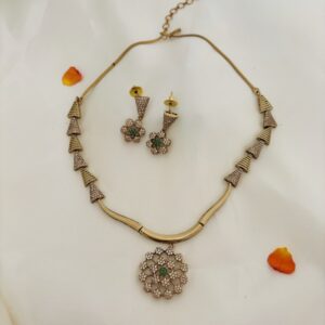 Elegant Floral AD Necklace Set with Green Accents