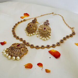 AD Antique Peacock Pendant Necklace Set