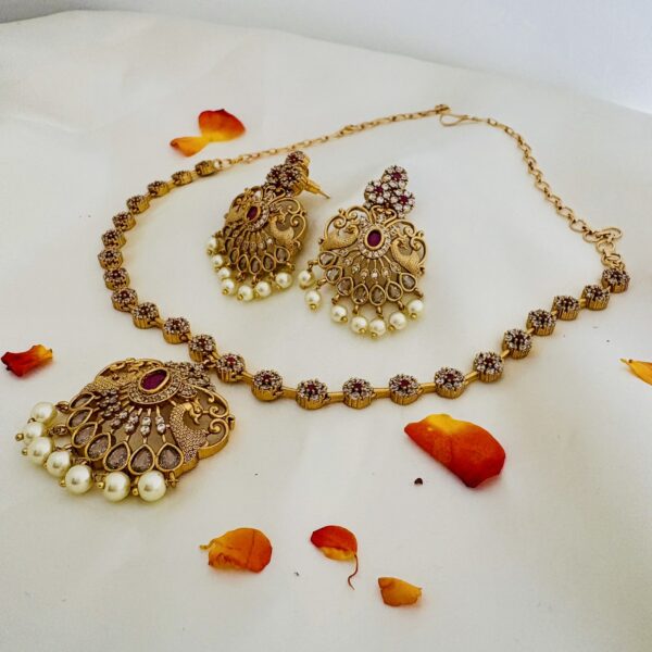 AD Antique Peacock Pendant Necklace Set