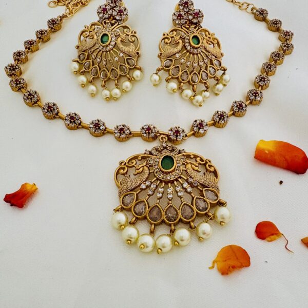 AD Antique Peacock Pendant Necklace Set - Image 5
