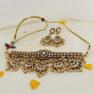 Antique Kundan Choker Set with Crescent Motifs and Pearl Drops