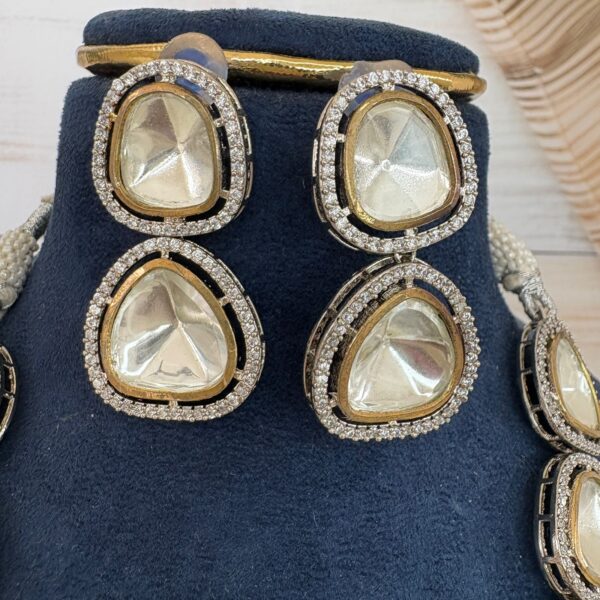White Kundan Teardrop Necklace Set - Image 2