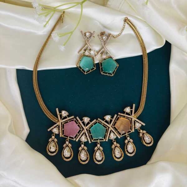 Doublet Stone Kundan Designer Necklace Set - Image 3