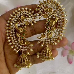 Golden Peacock Pearl CZ Earcuff Jhumkas