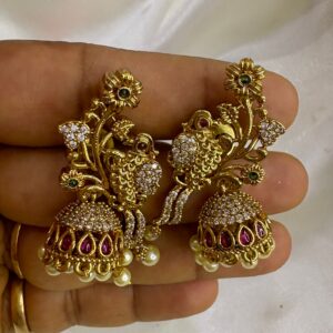 Parrot CZ & Ruby Jhumkas