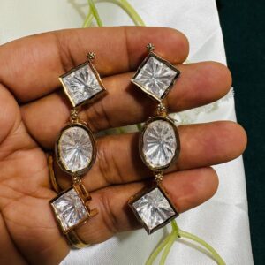 Polki Geometric Drop Earrings
