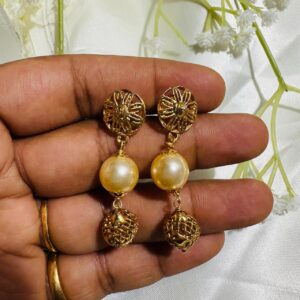 Pure Brass Pearl Earrings