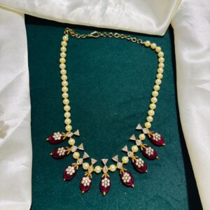 Pearl & Ruby Drop Statement Necklace