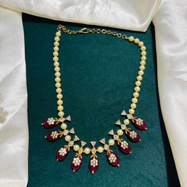 Pearl & Ruby Drop Statement Necklace