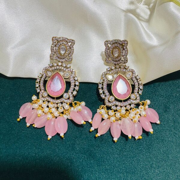 Pink Stone & Moissanite Bridal Necklace Set - Image 3
