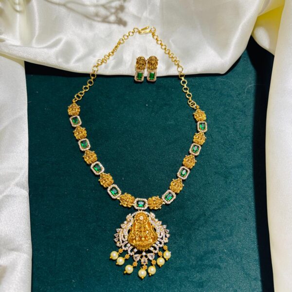 Mini Lakshmi AD Necklace with Pearl Drops