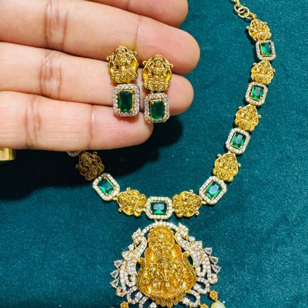 Mini Lakshmi AD Necklace with Pearl Drops - Image 4