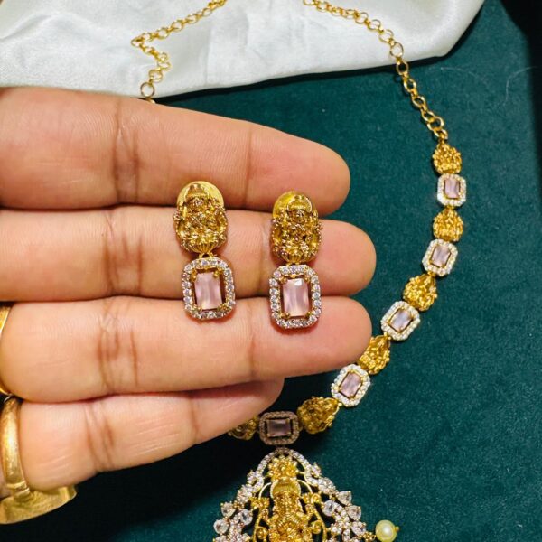 Mini Lakshmi AD Necklace with Pearl Drops - Image 2