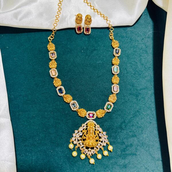 Mini Lakshmi AD Necklace with Pearl Drops - Image 6