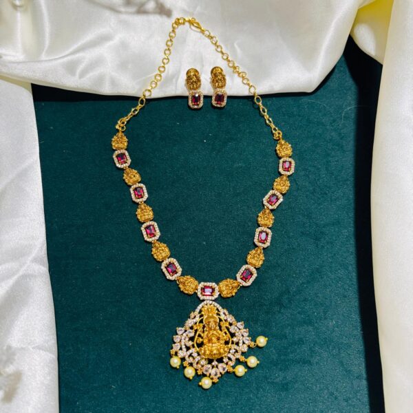 Mini Lakshmi AD Necklace with Pearl Drops - Image 7