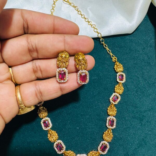 Mini Lakshmi AD Necklace with Pearl Drops - Image 8