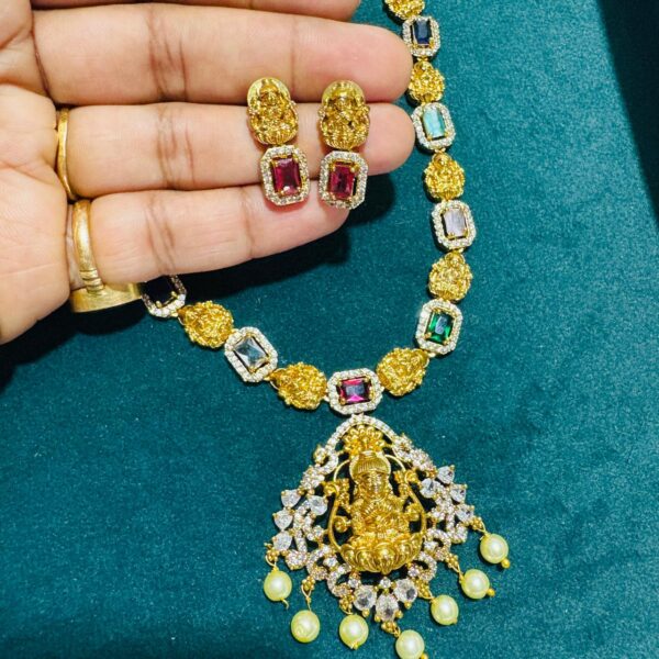 Mini Lakshmi AD Necklace with Pearl Drops - Image 5