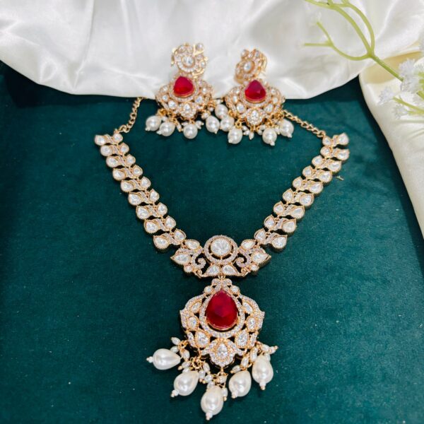 Moissanite Necklace Set with Huge Chandbalis