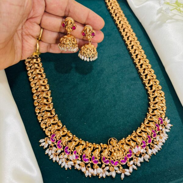 Premium Bridal Kempu Stone Haram - Image 2