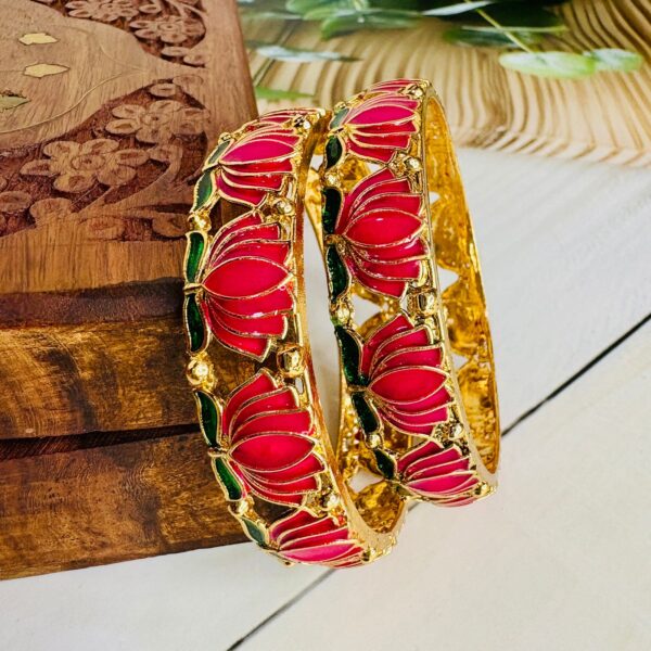 Lotus Design Enamel Bangles - Image 2