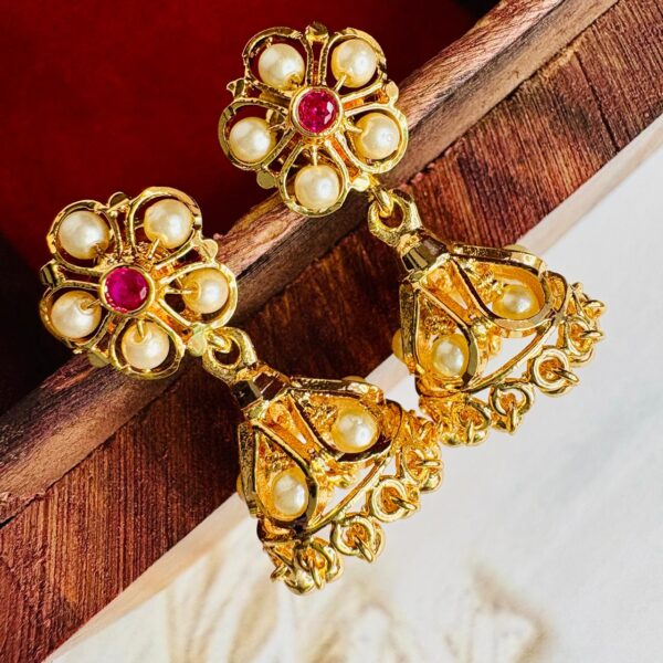 Pearl Floral Jhumkas - Image 2