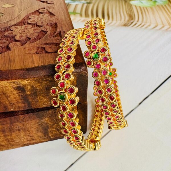 Ruby-Floral Gold Finish Bangles - Image 2