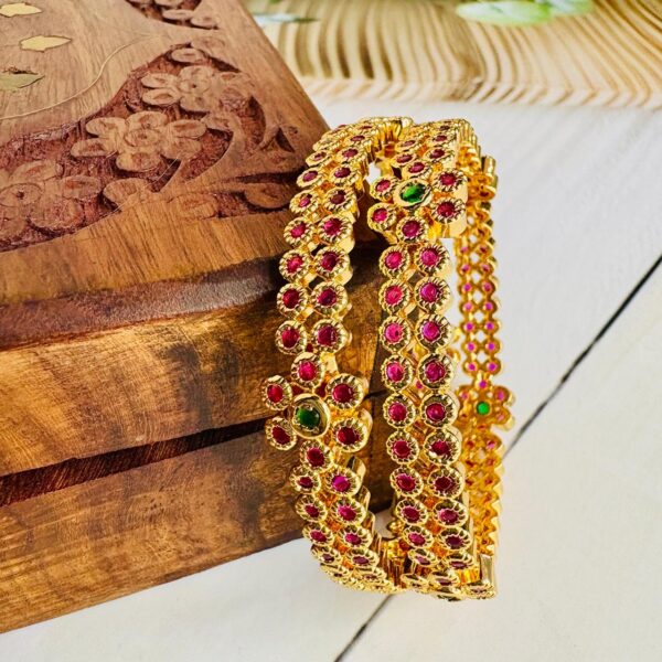 Ruby-Floral Gold Finish Bangles
