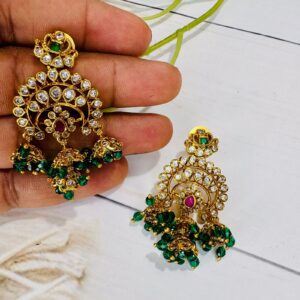 Green & Ruby Stone Chandbali