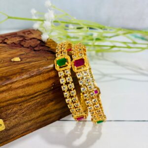 Square-Cut Ruby & Emerald Stone Bangles