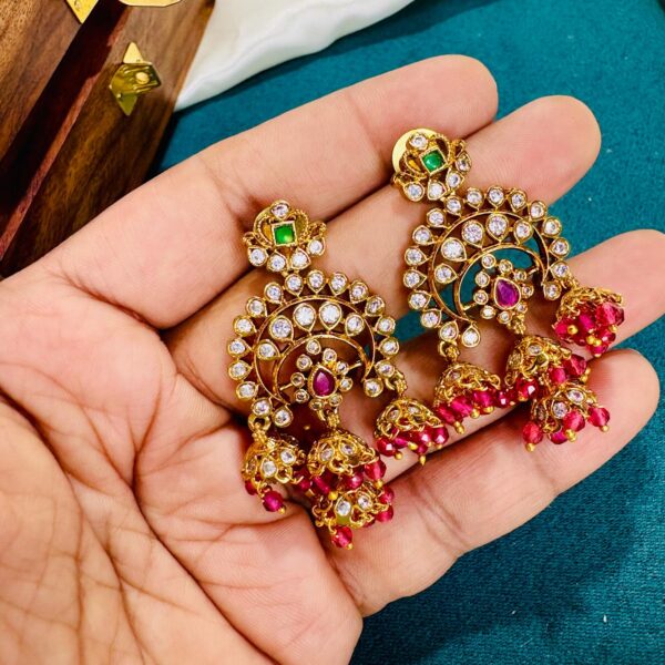 Green & Ruby Stone Chandbali - Image 4