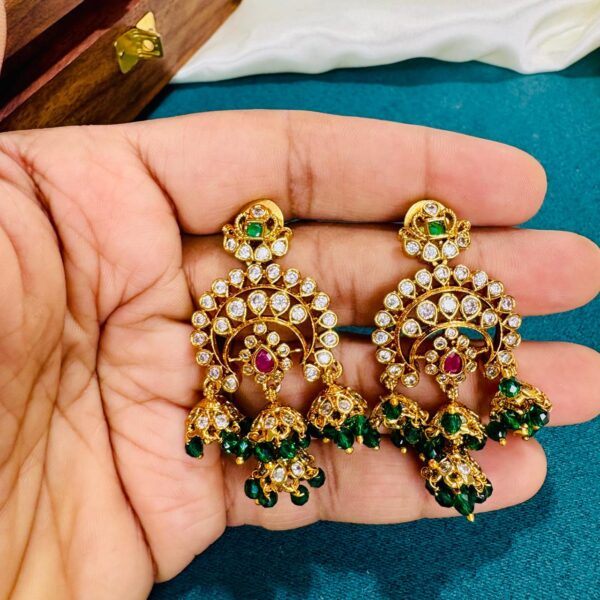 Green & Ruby Stone Chandbali - Image 3