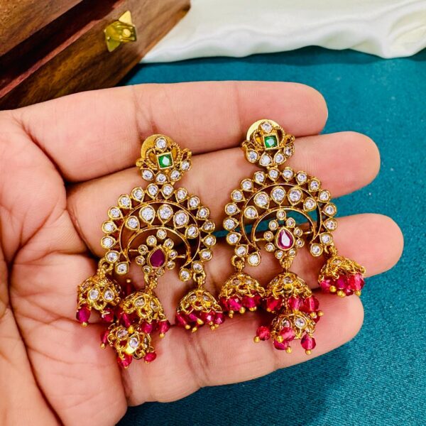 Green & Ruby Stone Chandbali - Image 5