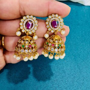 Ruby & Multicolor Kundan Pearl Jhumka