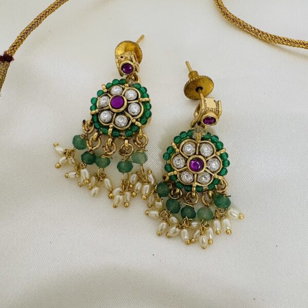Floral Gutta Pusalu Choker Set – Emerald Green - Image 2