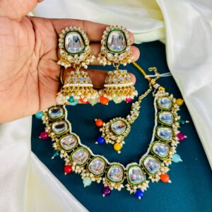 Premium Kundan Necklace Set with Maang Tikka.