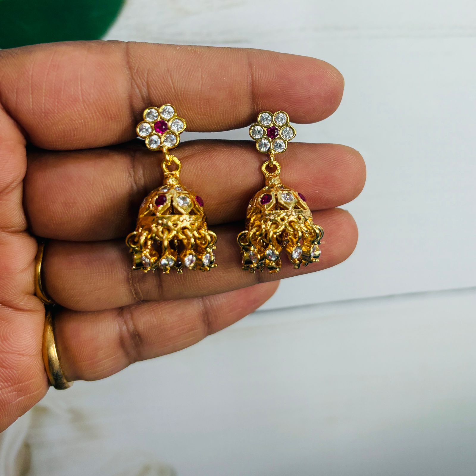 Panchaloha Gold Polish Jhumkas - Image 2