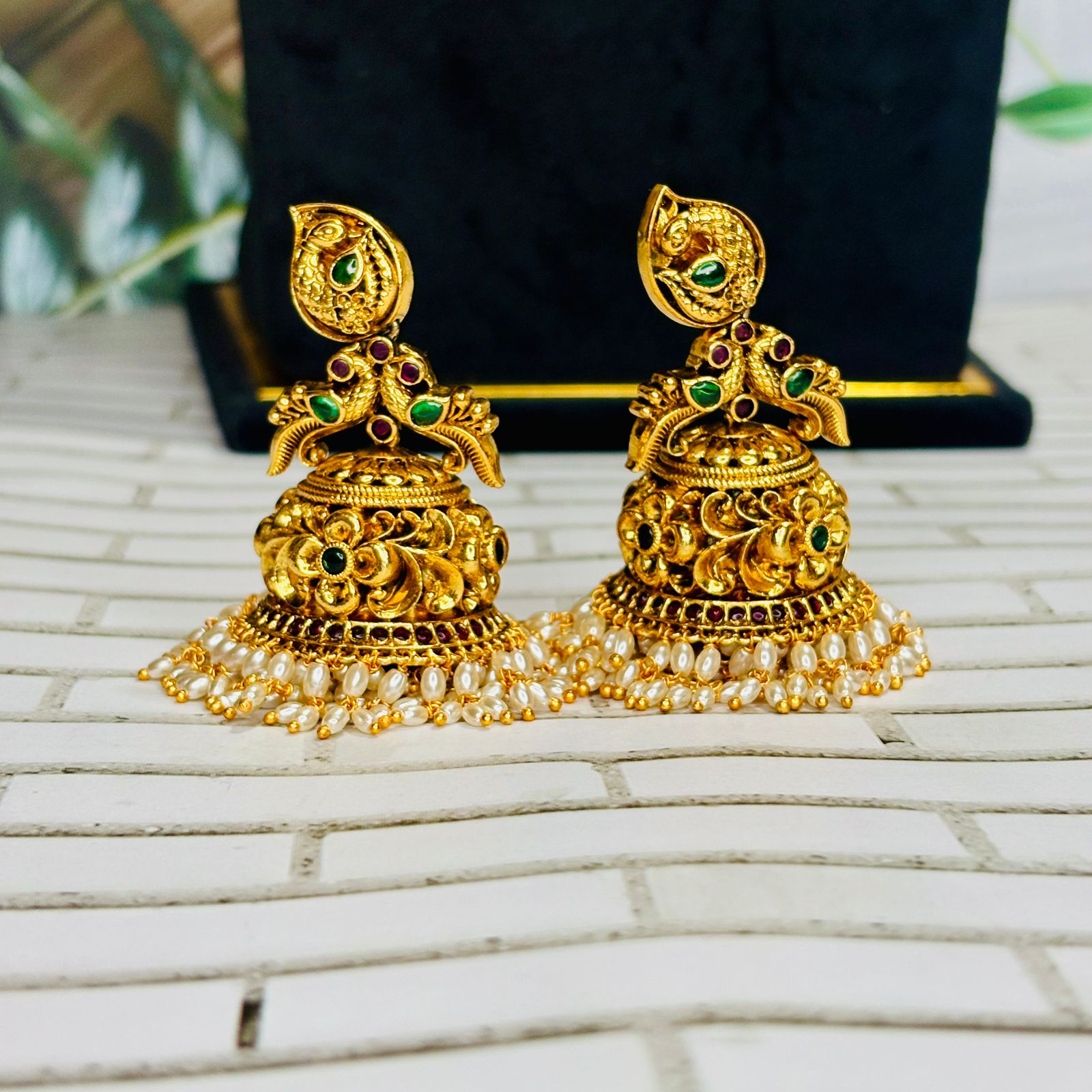 Antique Gold Look Lakshmi Necklace Set - Image 3