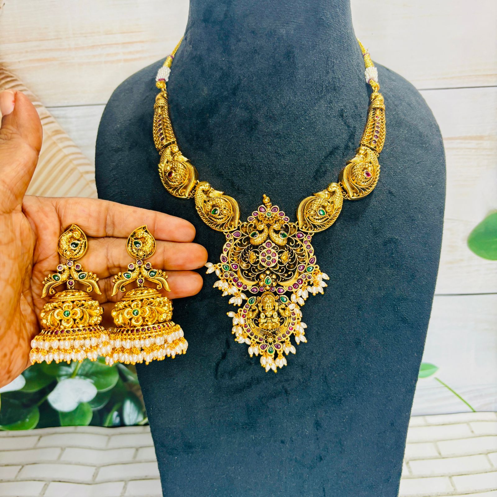 Antique Gold Look Lakshmi Necklace Set
