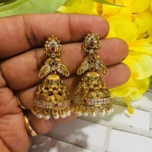 Bird Design Gold-Plated Jhumka Earrings